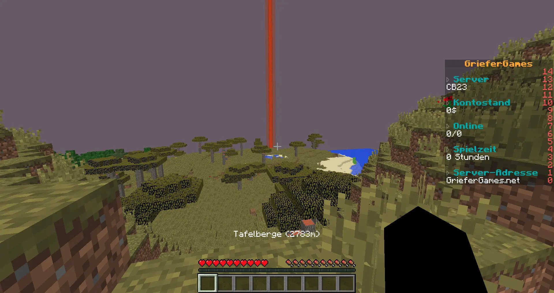 Ein Beispiel für einen Wegpunkt, wenn nach dem nähesten Tafelberge-Biom gesucht wurde: