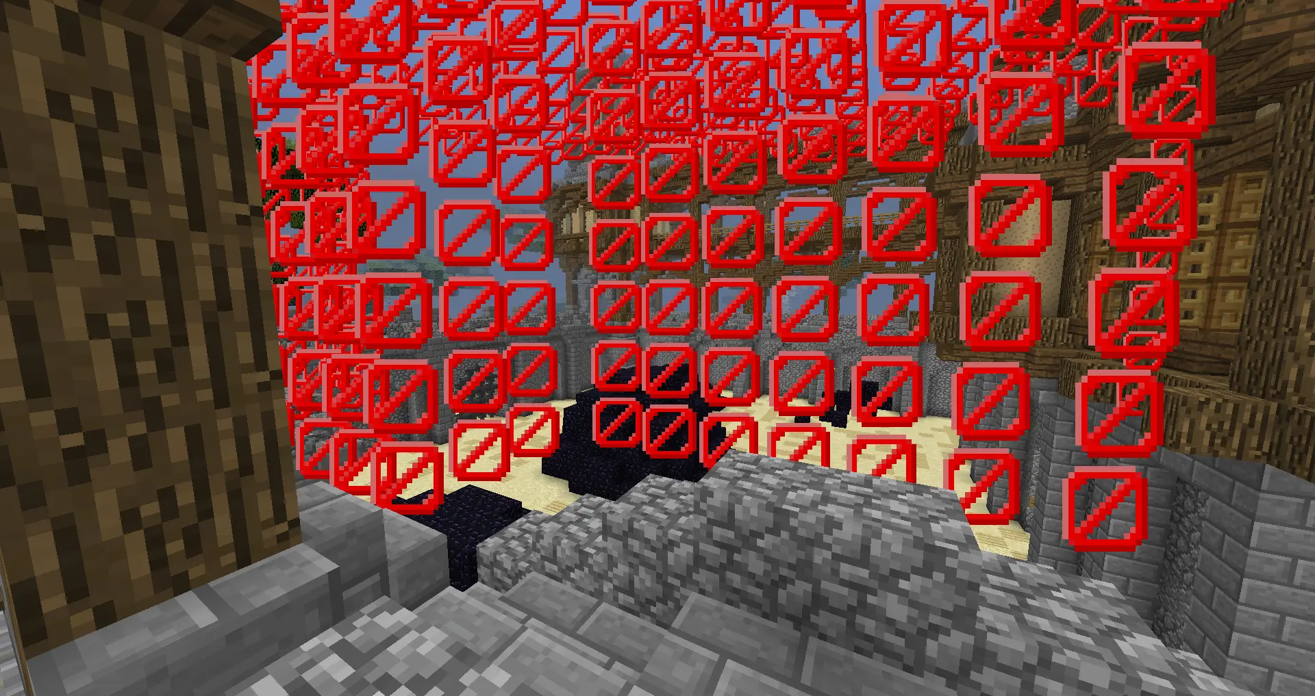 Die hinzugefügten Barrieren, mit <a href="Barrieren-anzeigen">Barrieren anzeigen</a> sichtbar gemacht: